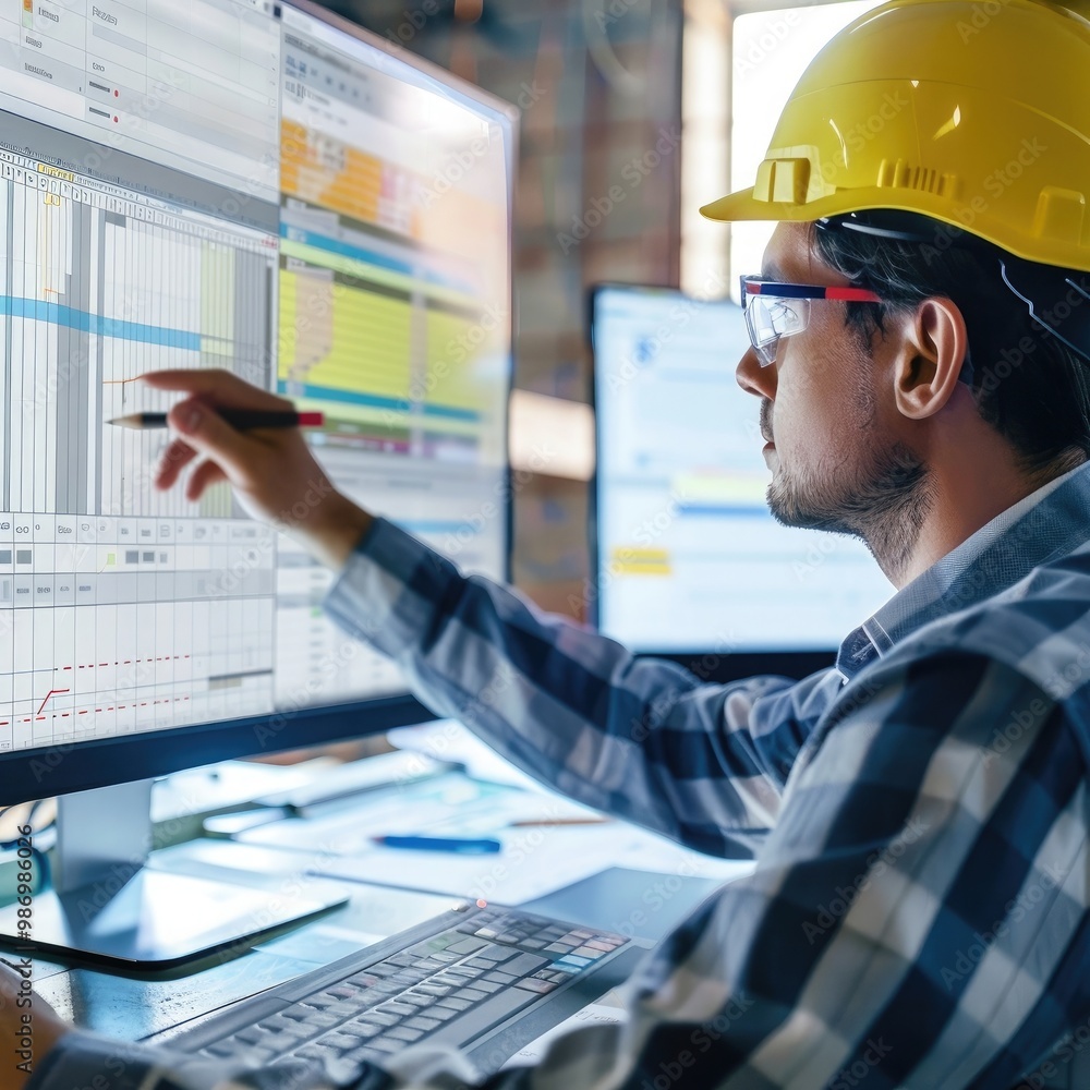 Aufkleber plant management by planning software to handle gantt chart schedule for updating project, work prog