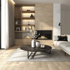 3D contemporary Living Room Interior and modern furniture