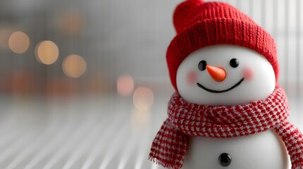 Snowman with a red hat and scarf isolated on a white transparent background.