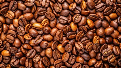 Obraz premium Closeup texture of roasted coffee beans, perfect for background or design element