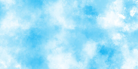 Digital art painting of cloudy sky, blurred and grainy Blue powder explosion with natural cloudy clouds and fog, watercolor design with watercolor texture with tiny white clouds.