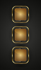 Three info icons of the rectangle has a rich, gradient gold tone. Set of three premium rectangle icons with smooth, a rounded edges of shapes vector symbols