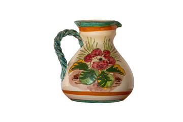 Painted ceramic jug isolated on white background