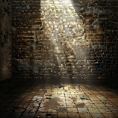 3D grunge brick interior with spotlight shining