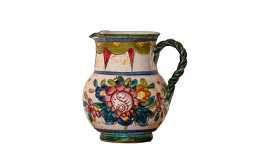 Painted ceramic jug isolated on white background