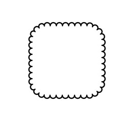 Rectangle scalloped frame. Scalloped edge square shape border. Simple label and sticker form. Flower silhouette lace frame. Vector illustration isolated on white background.
