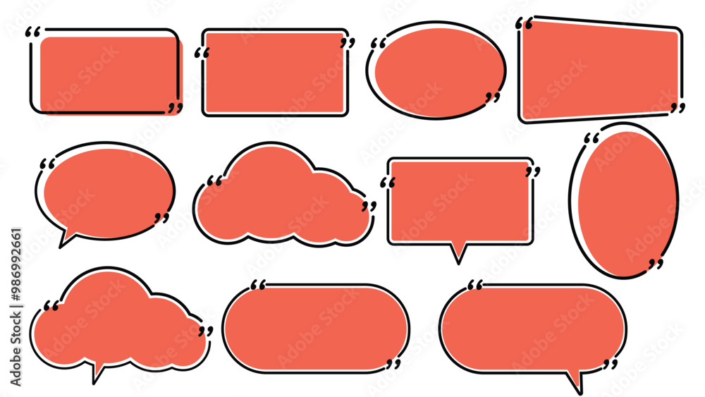 Poster collection of colorful speech bubbles and quote boxes in various shapes, perfect for adding text or quotes. These vibrant elements can enhance any design project.