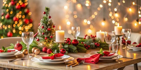 Christmas table setting with space for products