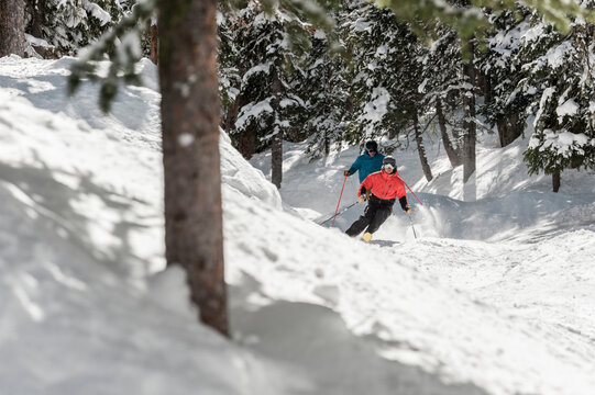 A couple of friends skiing Monarch mountain resort