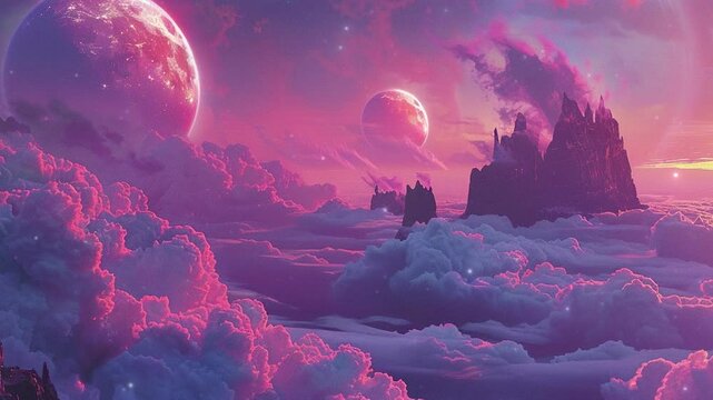 Illustration of landscape with moon