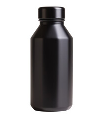 Matte black water bottle with a minimalist design. This sleek and durable bottle is ideal for staying hydrated on the go, featuring a simple yet elegant look. Isolated on transparent background, png.