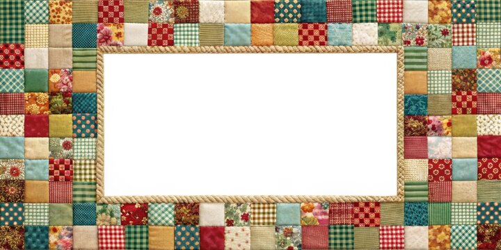 Patchwork quilt frame with rickrack border, perfect for adding text or graphics in the center