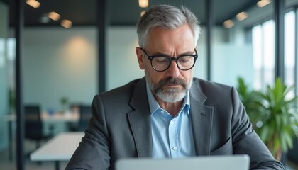 Senior Executive Deep in Thought While Using Computer