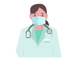 Fototapeta premium マスクをした医療従事者の女性。マスクを着用した医者。ベクターイラスト