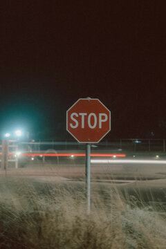 Stop sign at night