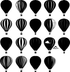 hot air balloon floating Silhouette Set Illustration