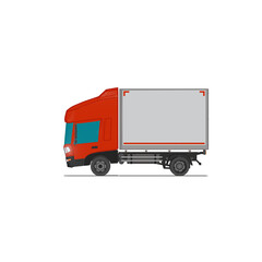 3D Isometric Cargo Truck Illustration – Modern Red Cabine and White Van Delivery Vehicle Design for Logistics and Transport