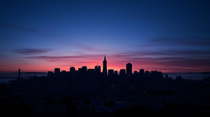Fototapeta premium Urban Awakening: Dramatic City Skyline Silhouetted at Sunrise
