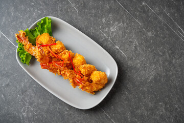 Crispy fried shrimp.Deep fry shrimp with Breadcrumbs