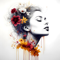 Mixed media portrait illustration of a woman's face in profile on a white background.