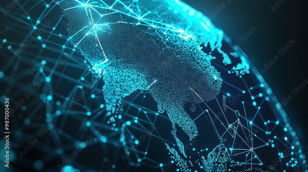 Poster digital globe with glowing network connections on a dark background