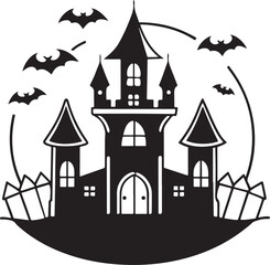 Halloween haunted house, spooky castles cartoon silhouette vector art illustration