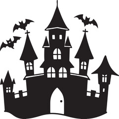 Halloween haunted house, spooky castles cartoon silhouette vector art illustration