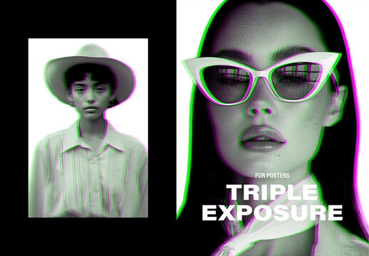Displaced Double Exposure Poster Photo Effect Mockup