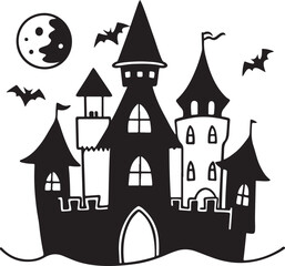 Halloween haunted house, spooky castles cartoon silhouette vector art illustration