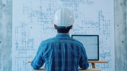 An engineer designing an electrical schematic on a tablet with blueprints and diagrams spread across the desk