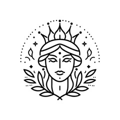 beauty line art queen logo template. goddess of nature logo illustration