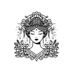 beauty line art queen logo template. goddess of nature logo illustration