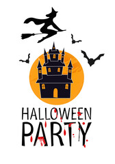 Illustration of a castle for a party on a Halloween theme. In light colors.