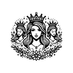 beauty line art queen logo template. goddess of nature logo illustration