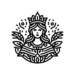 beauty line art queen logo template. goddess of nature logo illustration