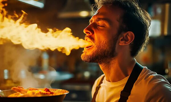 Man Breathing Fire After Eating Spicy Food