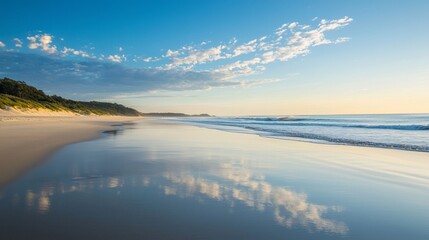 Serene Sunrise: Tranquil Beach with Gentle Shadows for Calm Reflection
