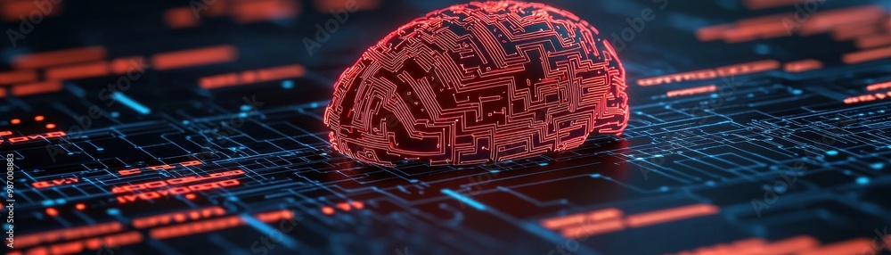 Poster a conceptual illustration of a digital brain, symbolizing artificial intelligence and advanced techn
