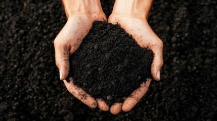 Hands gently holding nutrient-rich black soil, emphasizing fertility and agriculture sustainability