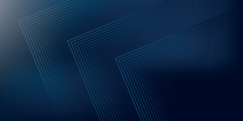 Fototapeta premium Dark blue abstract background with glowing arrow lines technology futuristic concept. Modern shiny blue geometric lines design. Horizontal banner template