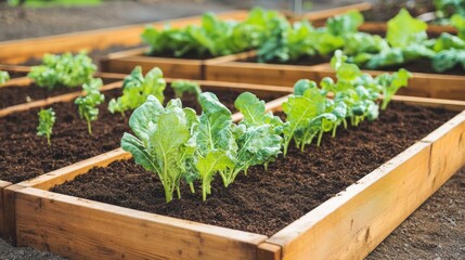 Rich soil in raised garden beds supporting organic vegetable growth