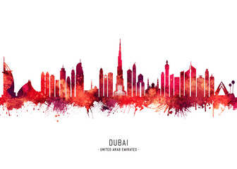 Fototapeta premium Dubai UAE Skyline Red
