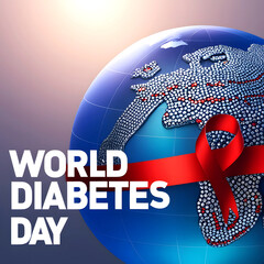Fototapeta premium World Diabetes Day poster featuring a vibrant gradient blue globe in the background