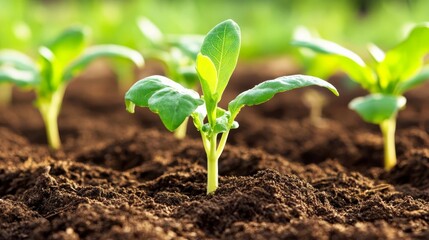 Soil enriched by natural fertilizers supporting healthy plant growth