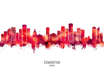 Fototapeta premium Edmonton Canada Skyline Red