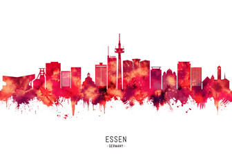 Essen Germany Skyline Red 