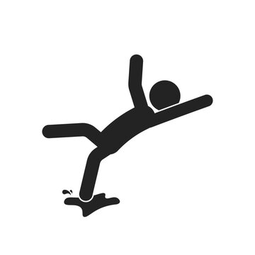 recommend clip art: Isolated pictogram of man falling on wet floor, template icon for safety sign cleaning in progress, janitor, slippery when wet, caution wet floor, fall hazard