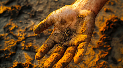 Hand Holding Soil Under Warm Sunset Light