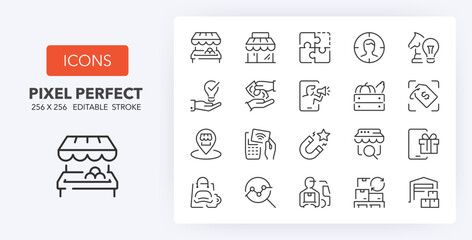 Retail commerce. Outline symbol collection. Editable vector stroke. 256x256 Pixel Perfect scalable to 128px, 64px...