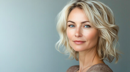 Fototapeta premium Elegant woman with blonde hair and radiant smile